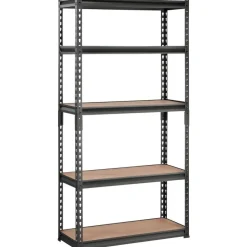 Black Carbon Steel Adjustable 5-Tier Garage Storage Rack with MDF Shelves