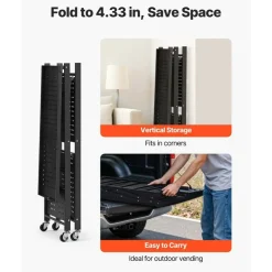 Black Carbon Steel Folding Garage Storage Shelf with Casters, 570 lbs Load and J-Hooks