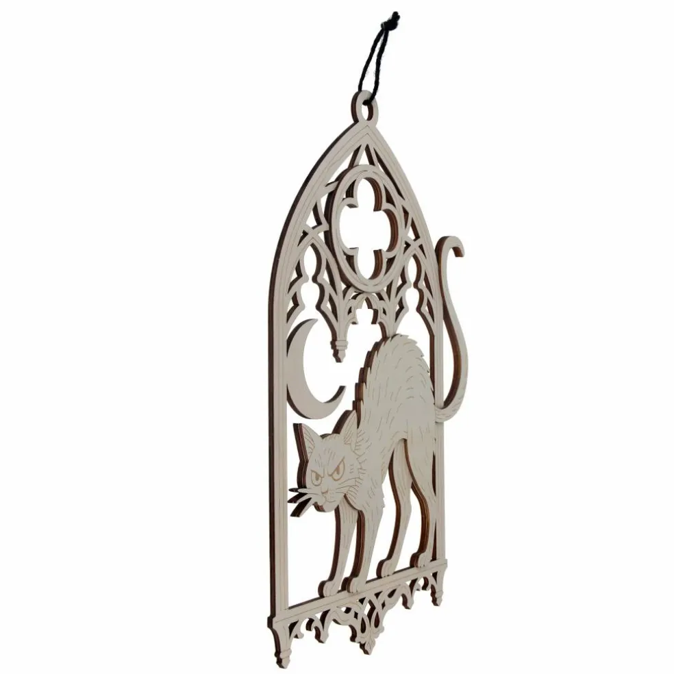 15.5" Black Cat in Cathedral Window DIY Wood Plaque by Make Market®