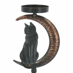 13" Black Cat in Moon Metal Pillar Candle Holder by Ashland®