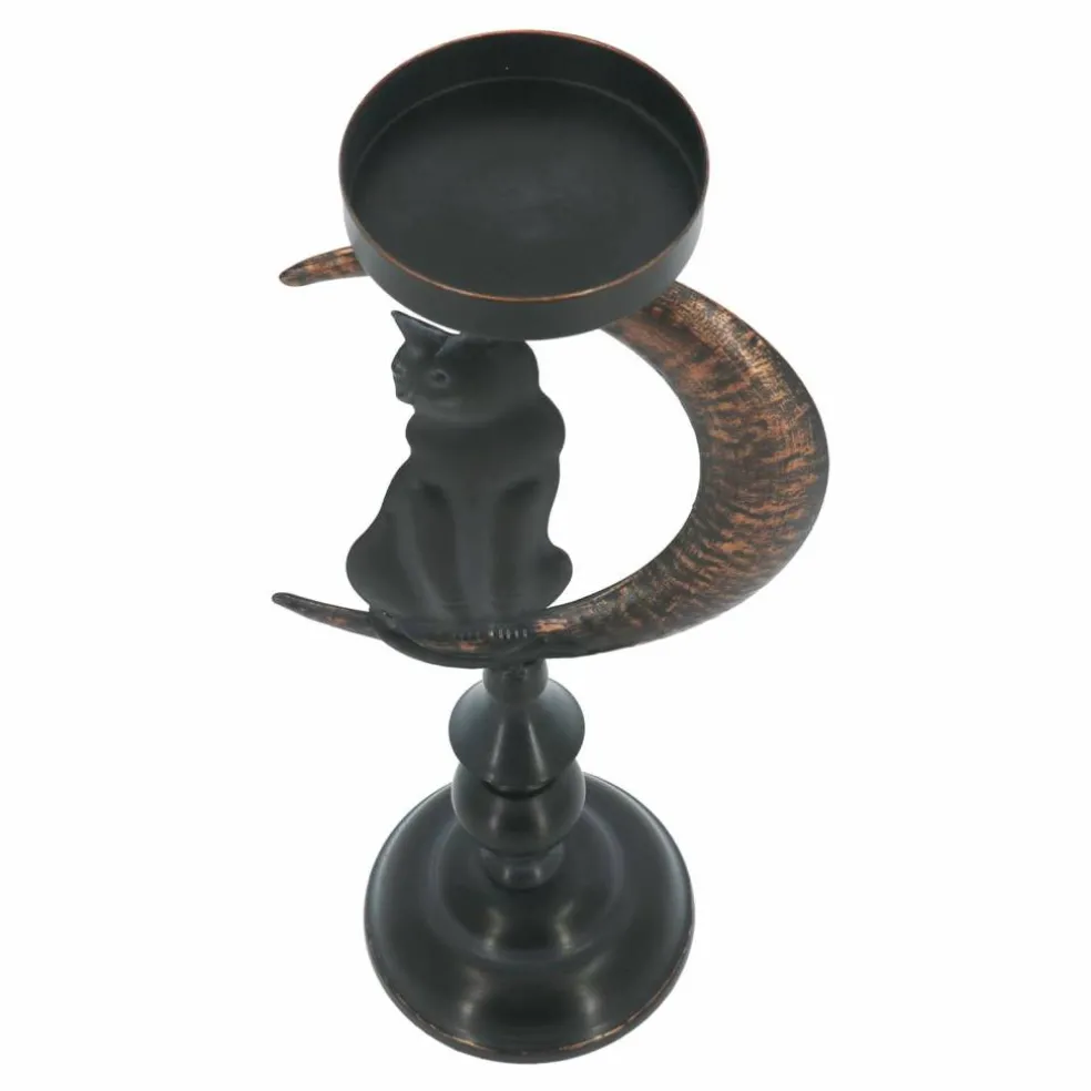 13" Black Cat in Moon Metal Pillar Candle Holder by Ashland®