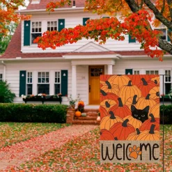 Black Cat Pumpkins Fall Garden Flag 12x18 Inch Outside