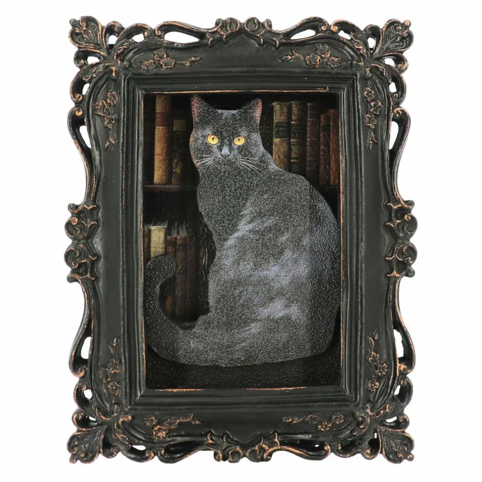 7.75" Black Cat Tabletop Block in Ornate Frame by Ashland®
