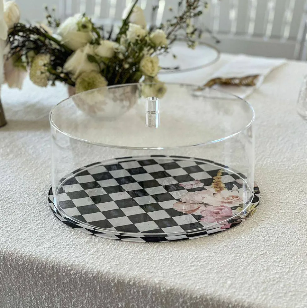 Black Chic Checkered Lucite Cake Dome