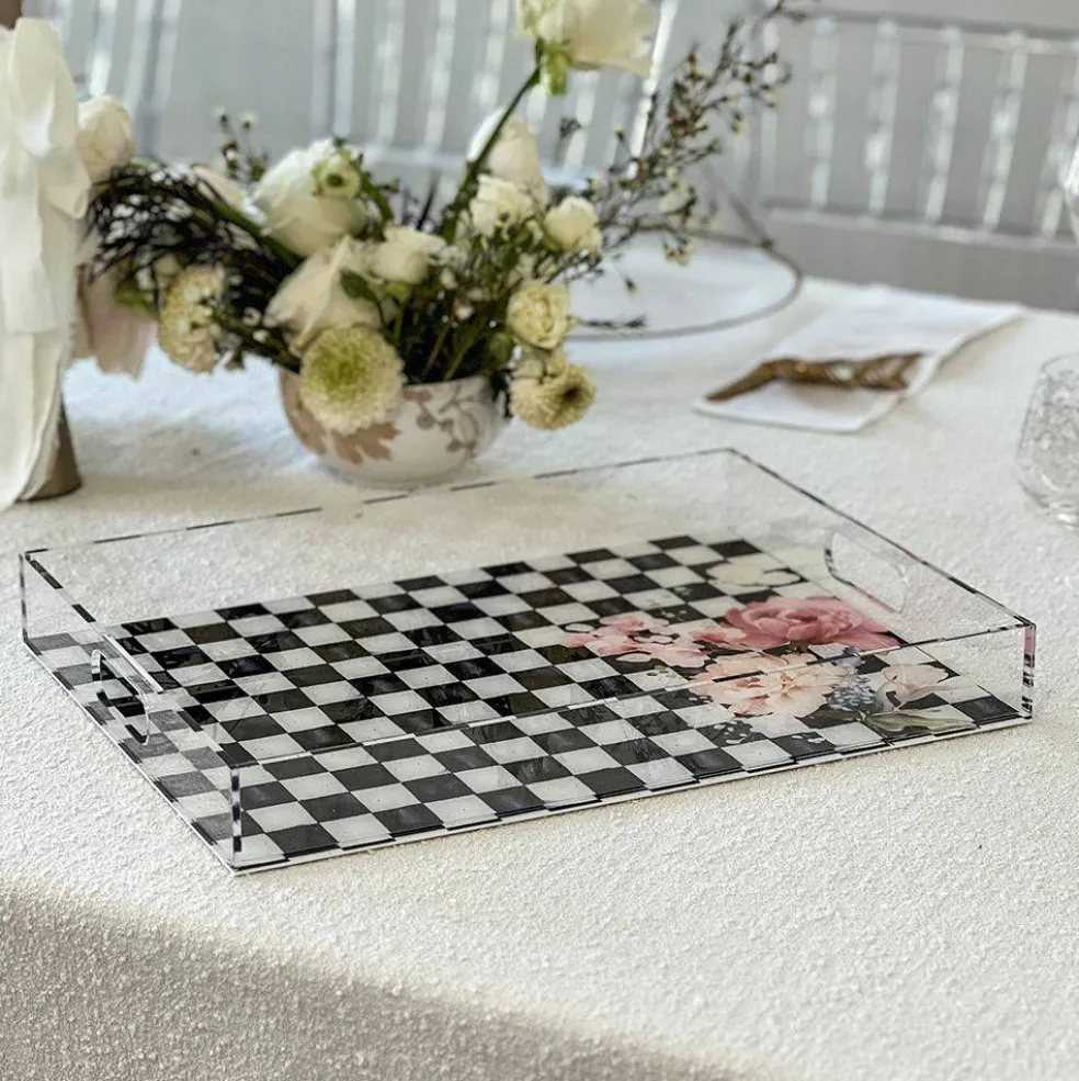 Black Chic Checkered Lucite Tray