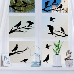 Black Crow Wall Decals, Winter Branches Bird Wall Stickers, 3 Sheets Peel and Stick Window Clings, Farmhouse Gothic Nature Wall Art for Bedroom Living Room Glass Windows Home Decor