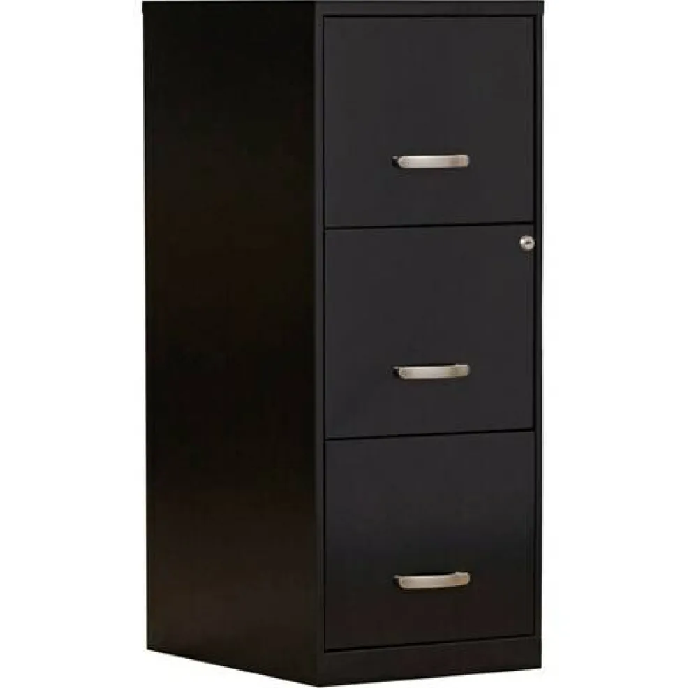 Black 3-Drawer Steel Filing Cabinet with Vertical Design and Locking Drawers for Office