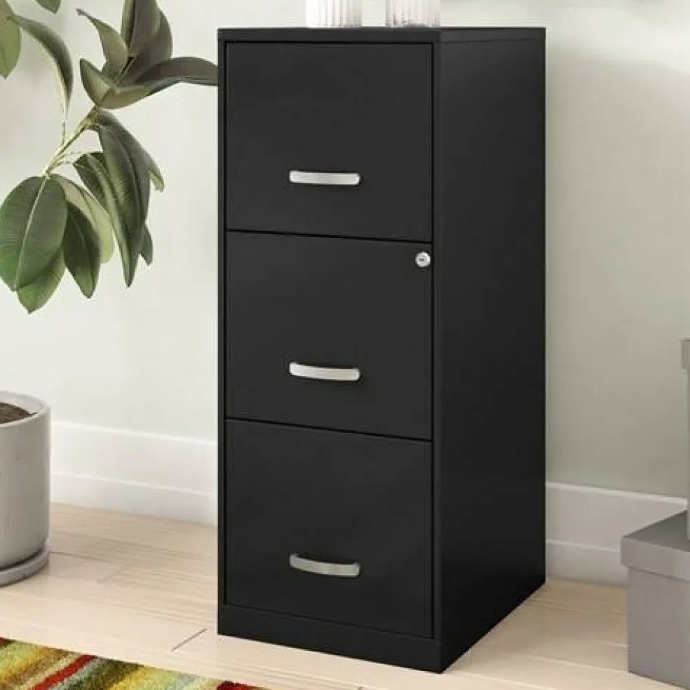 Black 3-Drawer Steel Filing Cabinet with Vertical Design and Locking Drawers for Office