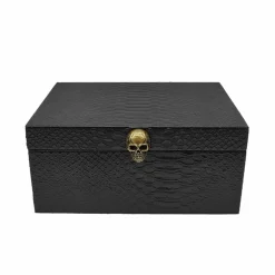 Black Faux Crocodile Embossed Decorative Box with Skull by Ashland®