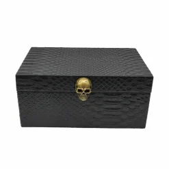 Black Faux Crocodile Embossed Decorative Box with Skull by Ashland®