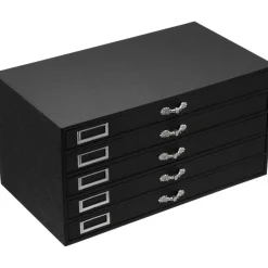 Black FindingKing 5-Drawer Jewelry Storage Case w/ 5 Gray Plastic Slotted Trays