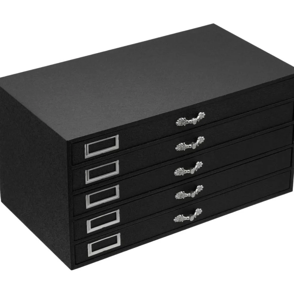 Black FindingKing 5-Drawer Jewelry Storage Case w/ 5 Gray Plastic Slotted Trays
