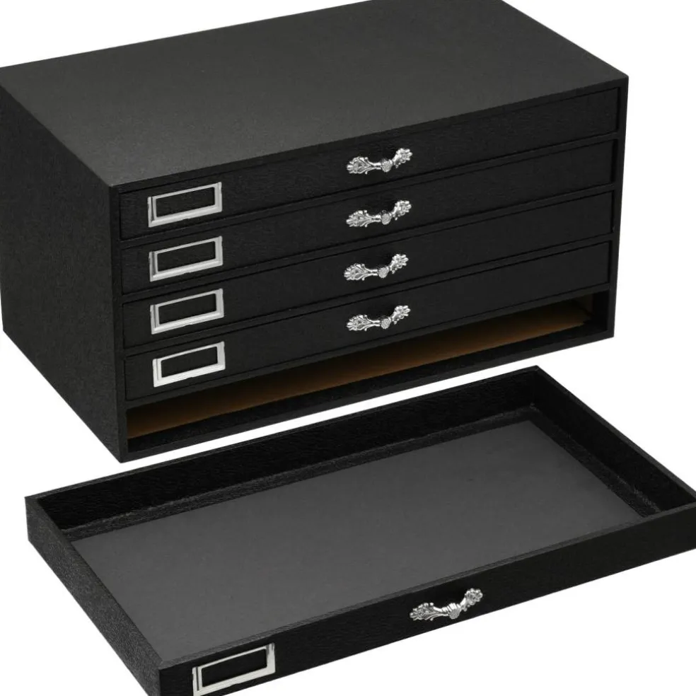 Black FindingKing 5-Drawer Jewelry Storage Case w/ 5 Gray Plastic Slotted Trays