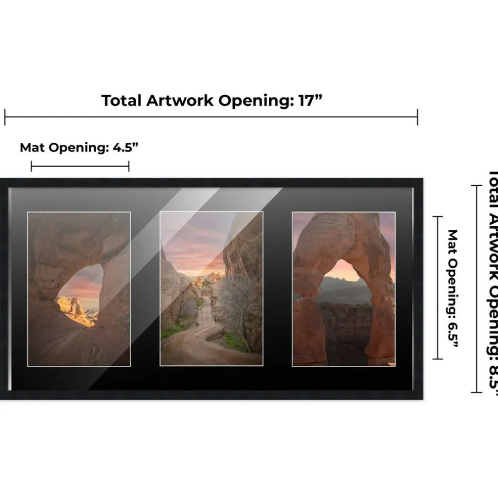 Black Finish Collage Frame - Black Mat, 20 Frame Sizes to Choose From, UV Acrylic, Wall Hanging Hardware, Vertical or Horizontal Display