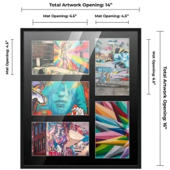 Black Finish Collage Frame - Black Mat, 20 Frame Sizes to Choose From, UV Acrylic, Wall Hanging Hardware, Vertical or Horizontal Display