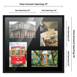 Black Finish Collage Frame - Black Mat, 20 Frame Sizes to Choose From, UV Acrylic, Wall Hanging Hardware, Vertical or Horizontal Display