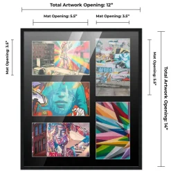 Black Finish Collage Frame - Black Mat, 20 Frame Sizes to Choose From, UV Acrylic, Wall Hanging Hardware, Vertical or Horizontal Display