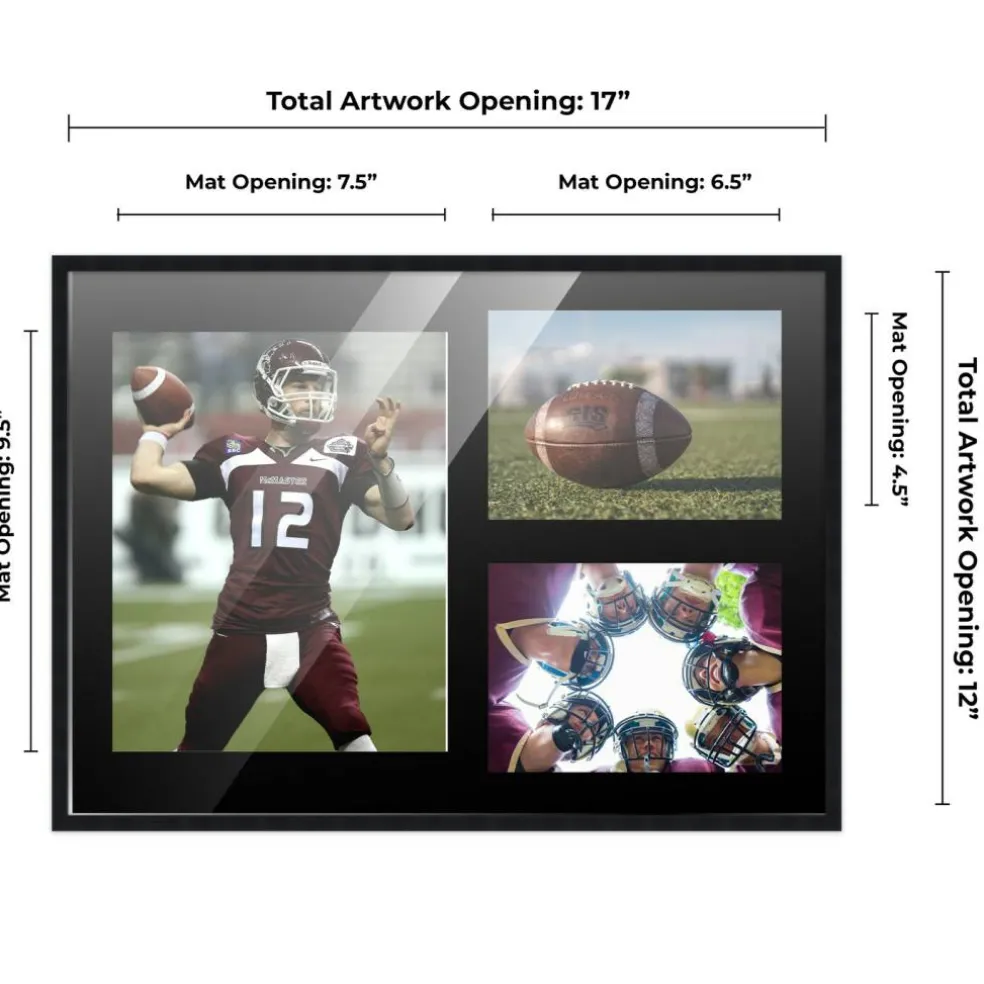 Black Finish Collage Frame - Black Mat, 20 Frame Sizes to Choose From, UV Acrylic, Wall Hanging Hardware, Vertical or Horizontal Display