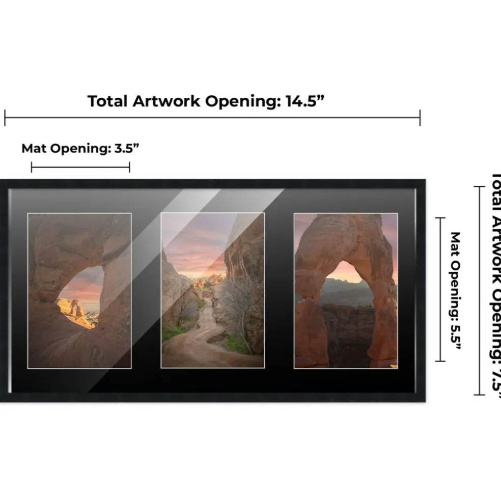 Black Finish Collage Frame - Black Mat, 20 Frame Sizes to Choose From, UV Acrylic, Wall Hanging Hardware, Vertical or Horizontal Display