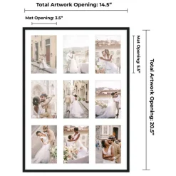 Black Finish Collage Frame - White Mat, 20 Frame Sizes to Choose From, UV Acrylic, Wall Hanging Hardware, Vertical or Horizontal Display