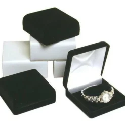 6 Black Flocked Watch & Bracelet Jewelry Gift Boxes