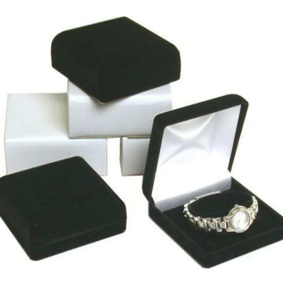6 Black Flocked Watch & Bracelet Jewelry Gift Boxes