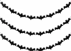 Black Glitter Bat Garland Halloween Decorations – 3 Pack DIY Hanging Bat Banner, 24PCS Sparkly Bat Cutouts with String, Spooky Party Banner for Haunted House, Indoor & Outdoor Halloween Decor