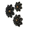 Black & Gold Metal Floral 3D Wall Décor with Gold Center Set
