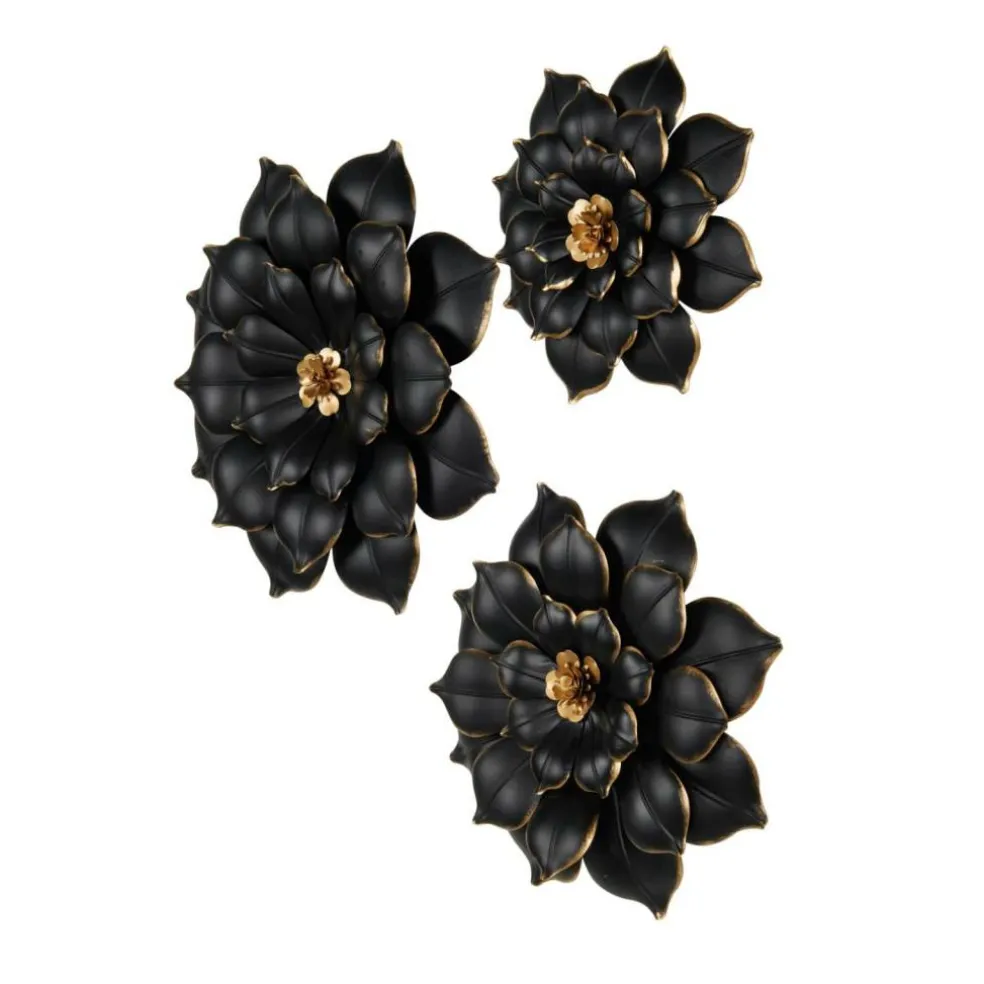 Black & Gold Metal Floral 3D Wall Décor with Gold Center Set