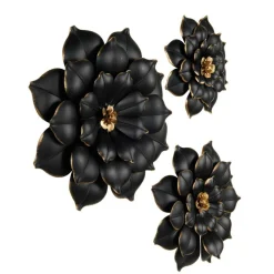 Black & Gold Metal Floral 3D Wall Décor with Gold Center Set