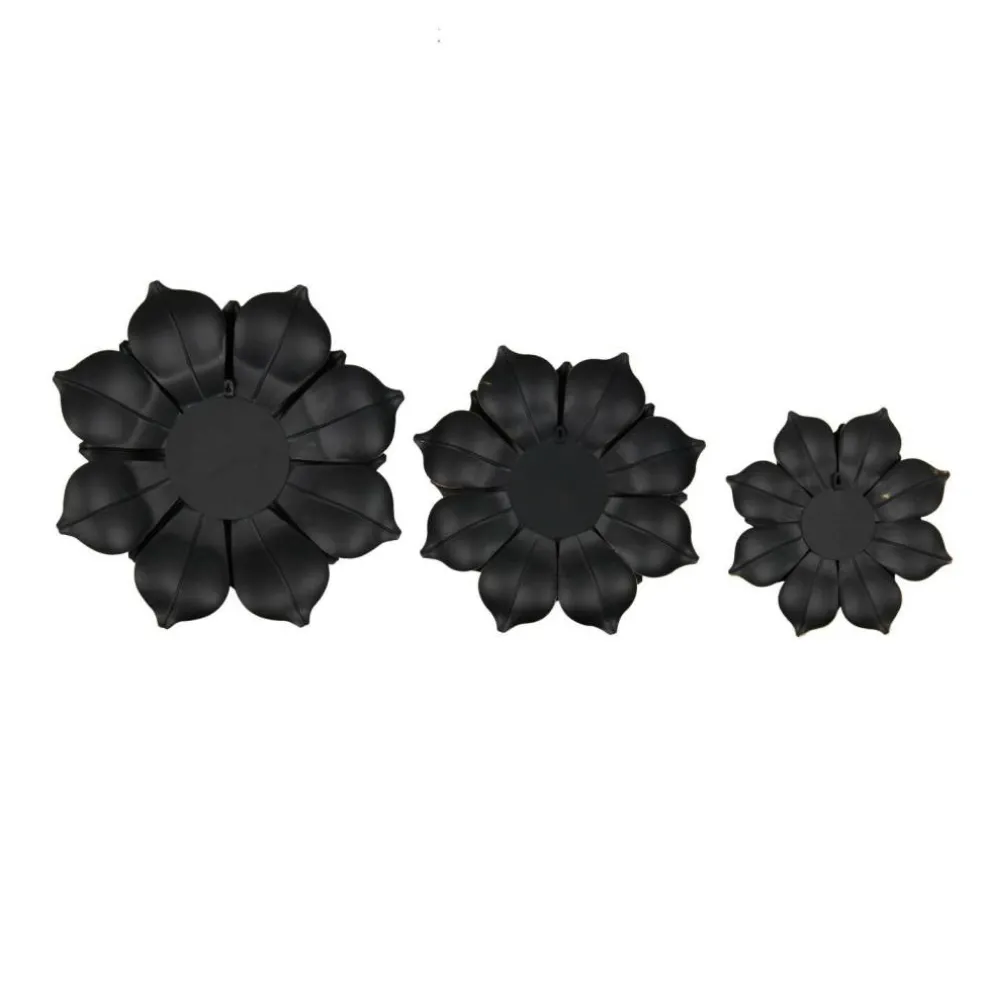 Black & Gold Metal Floral 3D Wall Décor with Gold Center Set