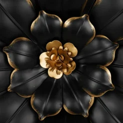 Black & Gold Metal Floral 3D Wall Décor with Gold Center Set