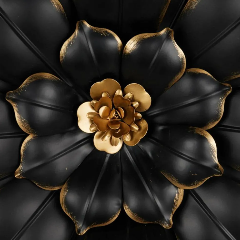 Black & Gold Metal Floral 3D Wall Décor with Gold Center Set