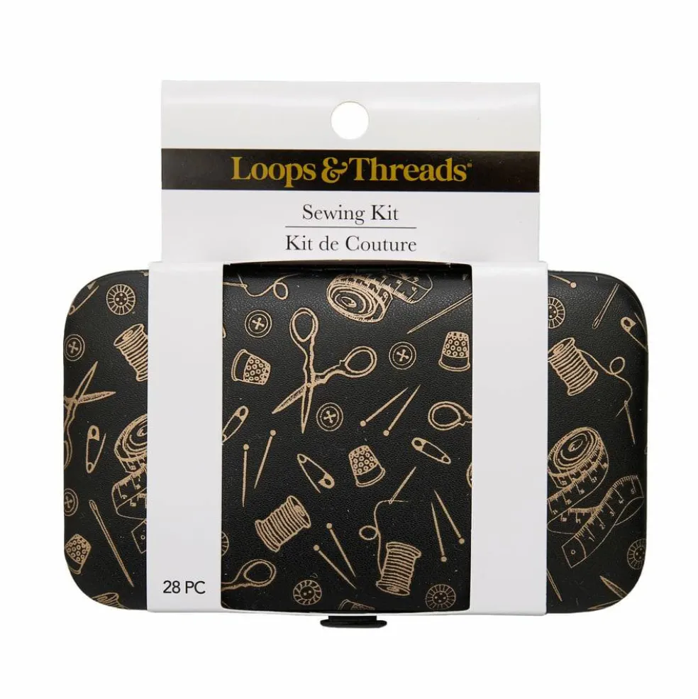 Black & Gold Notions Faux Leather Sewing Kit by Loops & Threads®
