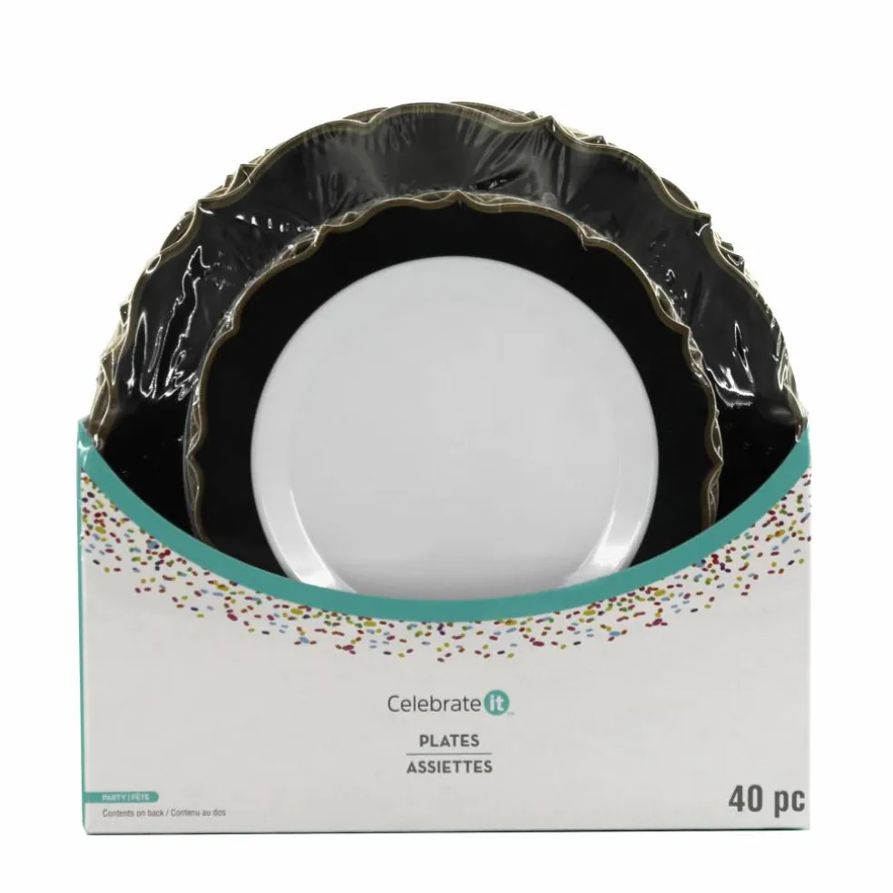 Black & Gold Rim Lunch & Dinner Plates, 40ct. by Celebrate It™