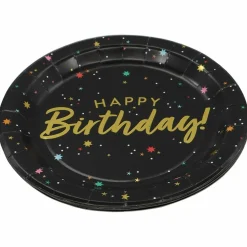 9" Black & Gold Starry Happy Birthday Paper Plates, 8ct. by Celebrate Itâ„¢