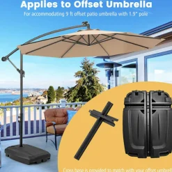 Black HDPE Patio Umbrella Base with Metal Crossbar and Wheels