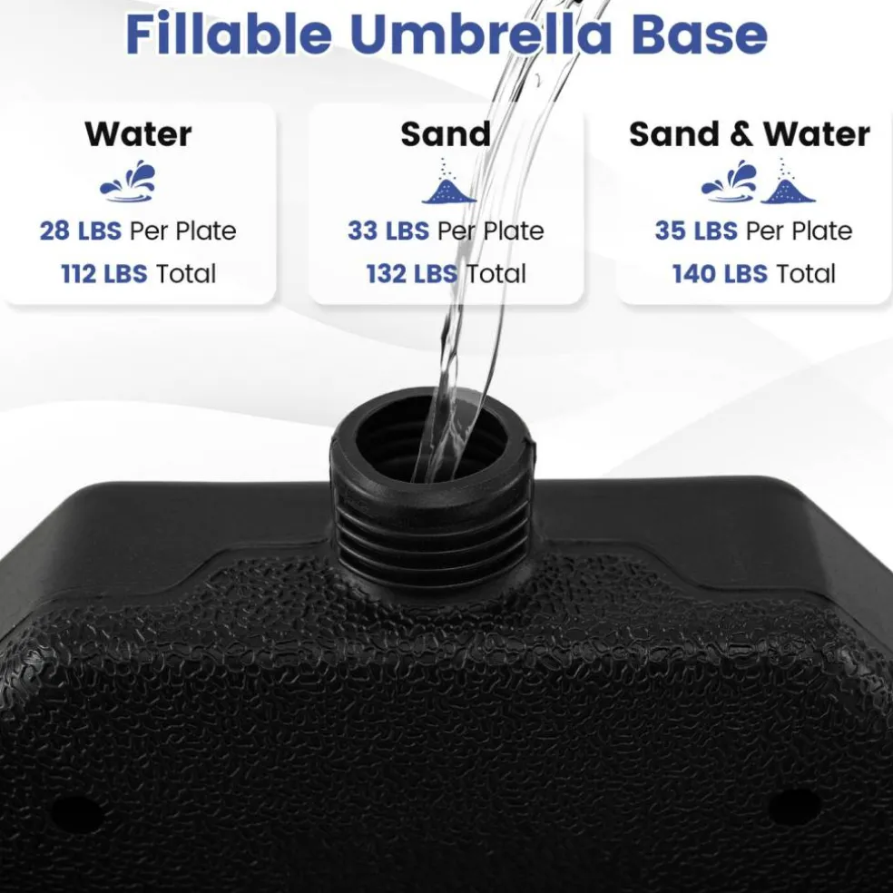 Black Heavy Duty 4-Plate Market Umbrella Base 140 lbs with Secure U Pins