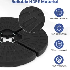 Black Heavy Duty 4-Plate Market Umbrella Base 140 lbs with Secure U Pins