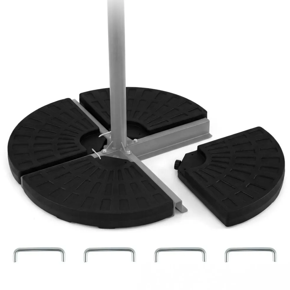 Black Heavy Duty 4-Plate Market Umbrella Base 140 lbs with Secure U Pins