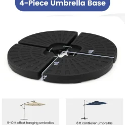 Black Heavy Duty 4-Plate Market Umbrella Base 140 lbs with Secure U Pins