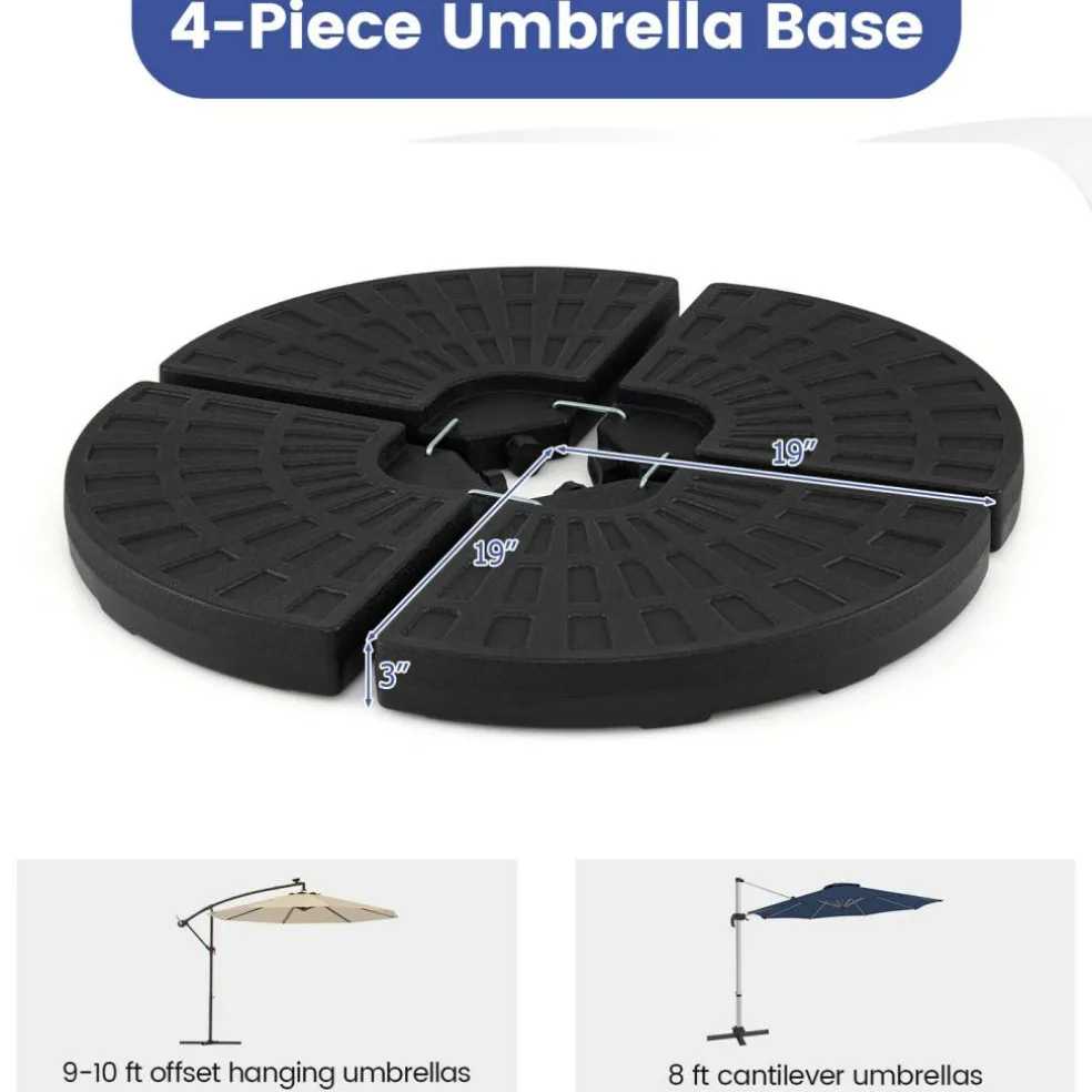 Black Heavy Duty 4-Plate Market Umbrella Base 140 lbs with Secure U Pins