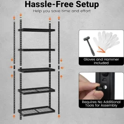 Black Heavy Duty 5 Tier Metal Storage Shelf Rack Adjustable Garage Organizer Unit 2000 lbs Capacity Kitchen Basement Warehouse Storage Rack
