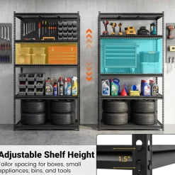 Black Heavy Duty 5 Tier Metal Storage Shelf Rack Adjustable Garage Organizer Unit 2000 lbs Capacity Kitchen Basement Warehouse Storage Rack