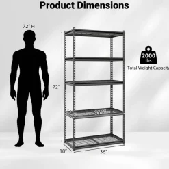 Black Heavy Duty 5 Tier Metal Storage Shelf Rack Adjustable Garage Organizer Unit 2000 lbs Capacity Kitchen Basement Warehouse Storage Rack