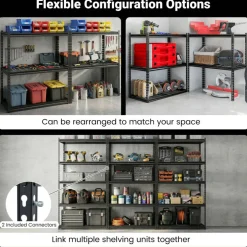 Black Heavy Duty 5 Tier Metal Storage Shelf Rack Adjustable Garage Organizer Unit 2000 lbs Capacity Kitchen Basement Warehouse Storage Rack