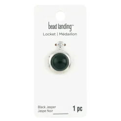 Black Jasper & Rhodium Round Locket by Bead Landing™