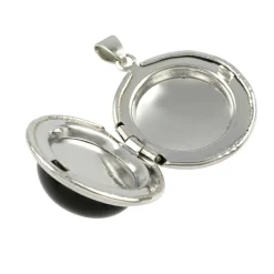 Black Jasper & Rhodium Round Locket by Bead Landing™