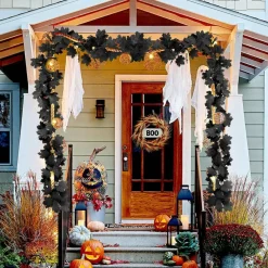 Black Leaf Garland, 4PCS Halloween Artificial Hanging Fall Leave Maple Vines, Fall Floral Garlands Thanksgiving Decor for Home Wedding Party (23.6FT)
