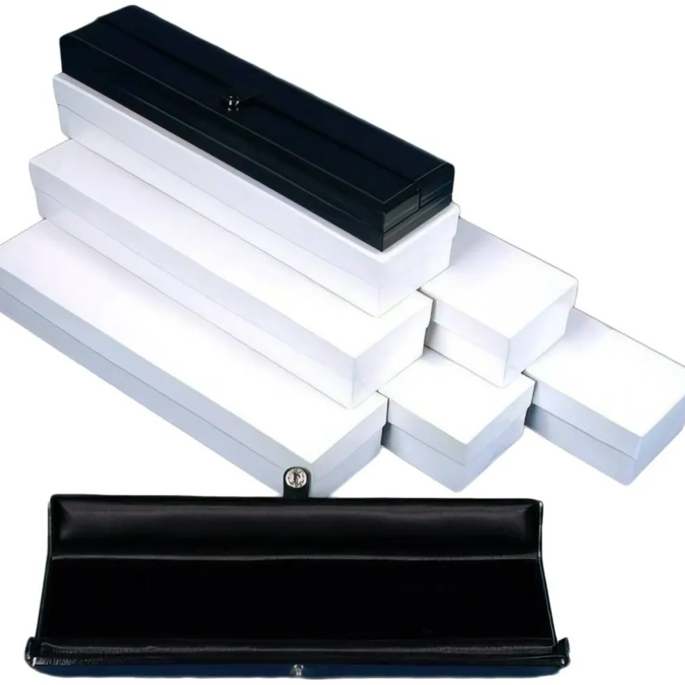 6 Black Leather Bracelet Gift Boxes Display Snap Lid